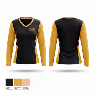 Womens Long Sleeve Vneck Shirt, Rise Up Dance Academy, Cheer, Teamtime, Team time, sublimation, custom sports apparel, team uniforms, spirit wear, spiritwear, sports uniforms, custom shirts, team store, custom team store, fundraiser sports, apparel fundraiser
