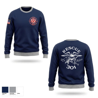 Crew Neck Sweatshirt, Rescue 301, Fire Department, Teamtime, Team time, sublimation, custom sports apparel, team uniforms, spirit wear, spiritwear, sports uniforms, custom shirts, team store, custom team store, fundraiser sports, apparel fundraiser