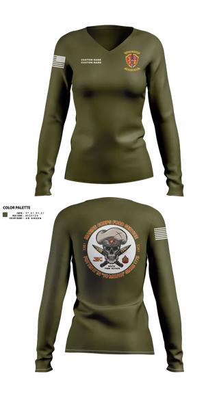 Womens Long Sleeve Vneck Shirt, 3/7, Marines, Teamtime, Team time, sublimation, custom sports apparel, team uniforms, spirit wear, spiritwear, sports uniforms, custom shirts, team store, custom team store, fundraiser sports, apparel fundraiser