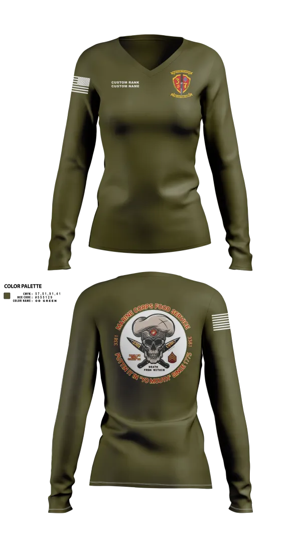 Womens Long Sleeve Vneck Shirt, 3/7, Marines, Teamtime, Team time, sublimation, custom sports apparel, team uniforms, spirit wear, spiritwear, sports uniforms, custom shirts, team store, custom team store, fundraiser sports, apparel fundraiser