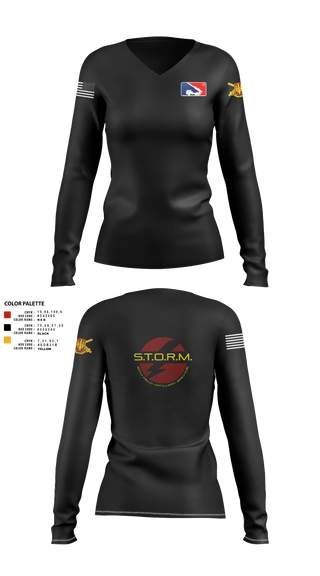 Womens Long Sleeve Vneck Shirt, H2F STORM, Army, Teamtime, Team time, sublimation, custom sports apparel, team uniforms, spirit wear, spiritwear, sports uniforms, custom shirts, team store, custom team store, fundraiser sports, apparel fundraiser