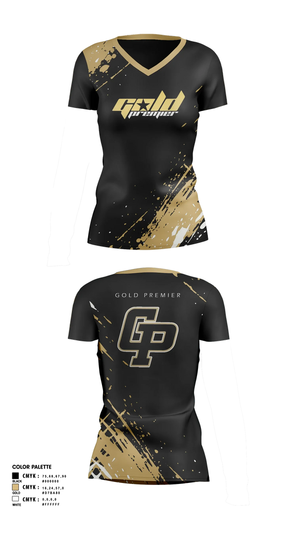 Womens Short Sleeve Vneck Shirt, Gold Premier, Softball, Teamtime, Team time, sublimation, custom sports apparel, team uniforms, spirit wear, spiritwear, sports uniforms, custom shirts, team store, custom team store, fundraiser sports, apparel fundraiser