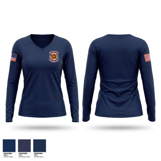 Womens Long Sleeve Vneck Shirt, Woodford Fire Department, Fire Department, Teamtime, Team time, sublimation, custom sports apparel, team uniforms, spirit wear, spiritwear, sports uniforms, custom shirts, team store, custom team store, fundraiser sports, apparel fundraiser