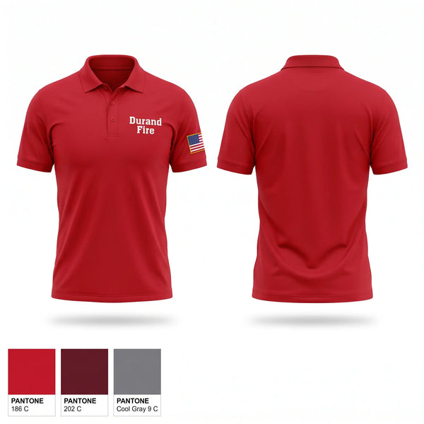 Short Sleeve Performance Polo, Durand Fire, Fire Department, Teamtime, Team time, sublimation, custom sports apparel, team uniforms, spirit wear, spiritwear, sports uniforms, custom shirts, team store, custom team store, fundraiser sports, apparel fundraiser