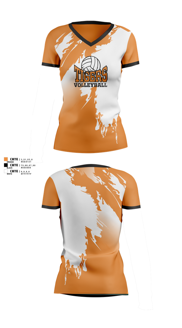 Womens Short Sleeve Vneck Shirt, Tigers, Women's Volleyball, Teamtime, Team time, sublimation, custom sports apparel, team uniforms, spirit wear, spiritwear, sports uniforms, custom shirts, team store, custom team store, fundraiser sports, apparel fundraiser