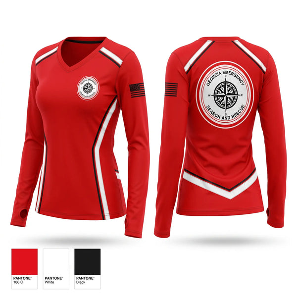 Womens Long Sleeve Vneck Shirt, GESAR, EMS/EMT, Teamtime, Team time, sublimation, custom sports apparel, team uniforms, spirit wear, spiritwear, sports uniforms, custom shirts, team store, custom team store, fundraiser sports, apparel fundraiser