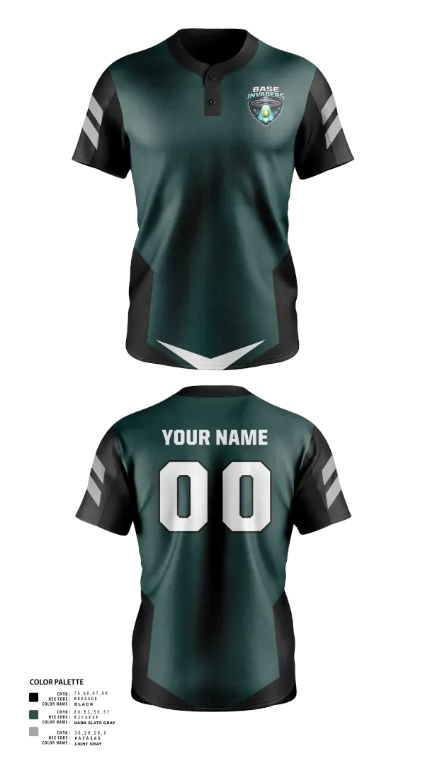 Two Button Softball Jersey, Base Invaders, Softball, Teamtime, Team time, sublimation, custom sports apparel, team uniforms, spirit wear, spiritwear, sports uniforms, custom shirts, team store, custom team store, fundraiser sports, apparel fundraiser