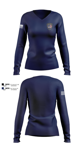 Womens Long Sleeve Vneck Shirt, Ocean Township Police, Police, Teamtime, Team time, sublimation, custom sports apparel, team uniforms, spirit wear, spiritwear, sports uniforms, custom shirts, team store, custom team store, fundraiser sports, apparel fundraiser