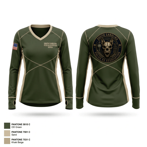 Womens Long Sleeve Vneck Shirt, South Carolina Police K9 Association, Police, Teamtime, Team time, sublimation, custom sports apparel, team uniforms, spirit wear, spiritwear, sports uniforms, custom shirts, team store, custom team store, fundraiser sports, apparel fundraiser