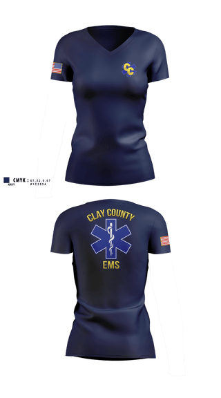 Womens Short Sleeve Vneck Shirt, Clay County EMS, EMS/EMT, Teamtime, Team time, sublimation, custom sports apparel, team uniforms, spirit wear, spiritwear, sports uniforms, custom shirts, team store, custom team store, fundraiser sports, apparel fundraiser