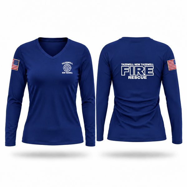 Womens Long Sleeve Vneck Shirt, Tazewell/ New Tazewell, Fire Department, Teamtime, Team time, sublimation, custom sports apparel, team uniforms, spirit wear, spiritwear, sports uniforms, custom shirts, team store, custom team store, fundraiser sports, apparel fundraiser