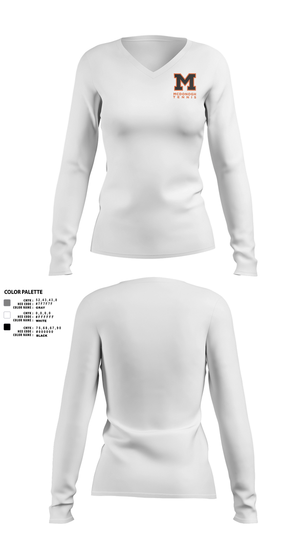 Womens Long Sleeve Vneck Shirt, Mcdonogh Girls Tennis, Tennis, Teamtime, Team time, sublimation, custom sports apparel, team uniforms, spirit wear, spiritwear, sports uniforms, custom shirts, team store, custom team store, fundraiser sports, apparel fundraiser