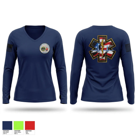 Womens Long Sleeve Vneck Shirt, Frontier County Ambulance, EMS/EMT, Teamtime, Team time, sublimation, custom sports apparel, team uniforms, spirit wear, spiritwear, sports uniforms, custom shirts, team store, custom team store, fundraiser sports, apparel fundraiser
