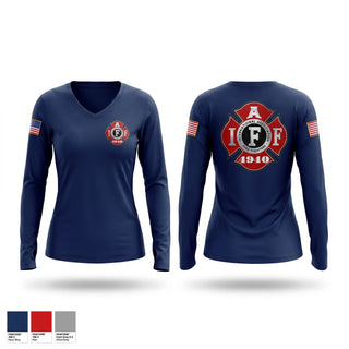 Womens Long Sleeve Vneck Shirt, IAFF L4940, Fire Department, Teamtime, Team time, sublimation, custom sports apparel, team uniforms, spirit wear, spiritwear, sports uniforms, custom shirts, team store, custom team store, fundraiser sports, apparel fundraiser