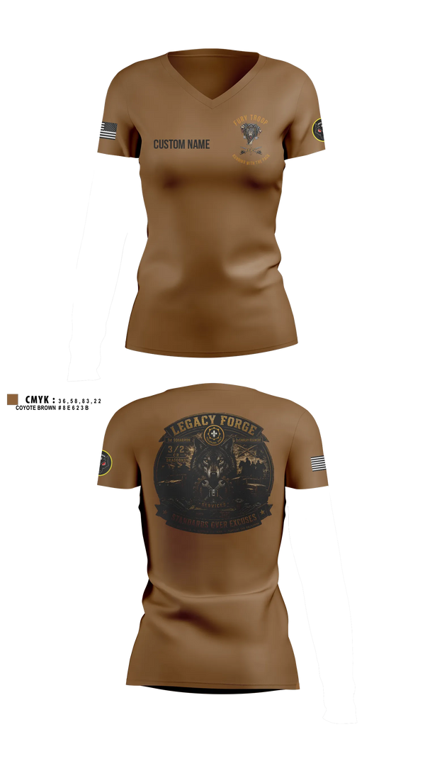 Womens Short Sleeve Vneck Shirt, Legacy 3/2 Fury Troop, Army, Teamtime, Team time, sublimation, custom sports apparel, team uniforms, spirit wear, spiritwear, sports uniforms, custom shirts, team store, custom team store, fundraiser sports, apparel fundraiser