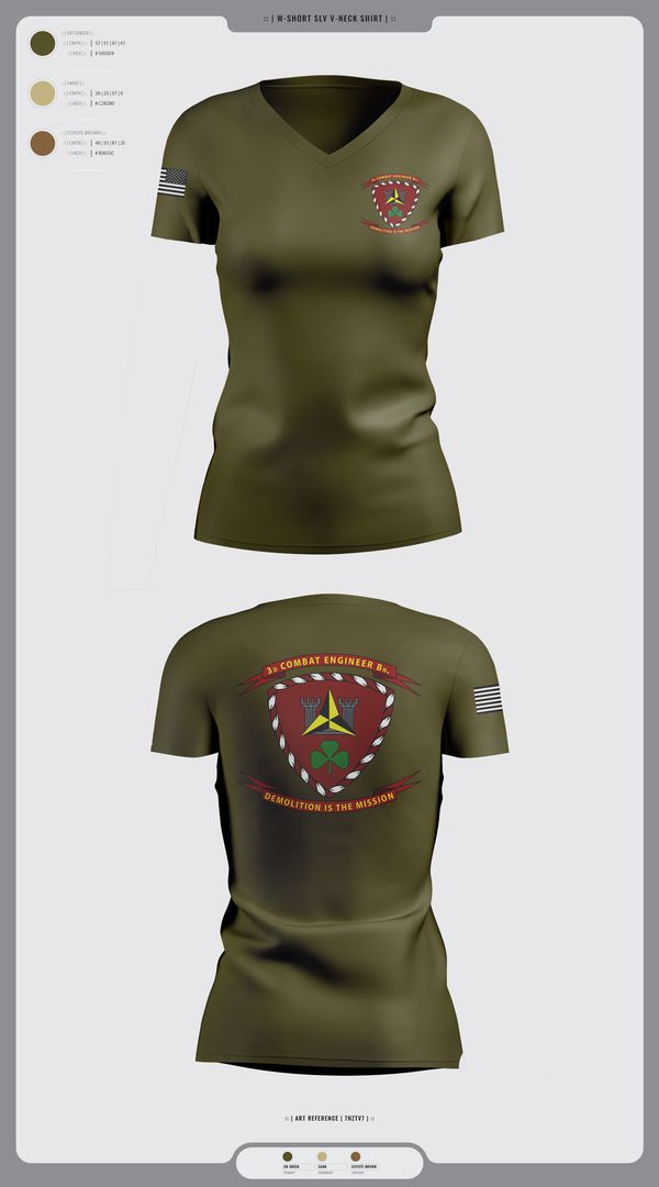 Womens Short Sleeve Vneck Shirt, 3d Combat Engineer Battalion, , Teamtime, Team time, sublimation, custom sports apparel, team uniforms, spirit wear, spiritwear, sports uniforms, custom shirts, team store, custom team store, fundraiser sports, apparel fundraiser