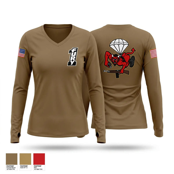 Womens Long Sleeve Vneck Shirt, BATTLE COMPANY 1-508PIR, Army, Teamtime, Team time, sublimation, custom sports apparel, team uniforms, spirit wear, spiritwear, sports uniforms, custom shirts, team store, custom team store, fundraiser sports, apparel fundraiser