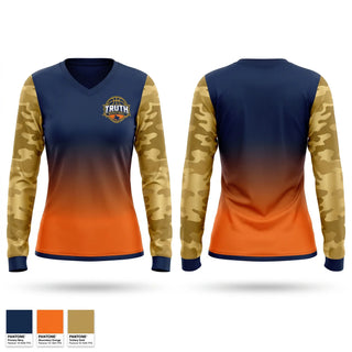 Womens Long Sleeve Vneck Shirt, Truth Basketball, Women's Basketball, Teamtime, Team time, sublimation, custom sports apparel, team uniforms, spirit wear, spiritwear, sports uniforms, custom shirts, team store, custom team store, fundraiser sports, apparel fundraiser