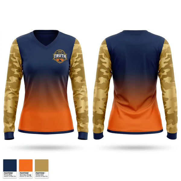 Womens Long Sleeve Vneck Shirt, Truth Basketball, Women's Basketball, Teamtime, Team time, sublimation, custom sports apparel, team uniforms, spirit wear, spiritwear, sports uniforms, custom shirts, team store, custom team store, fundraiser sports, apparel fundraiser