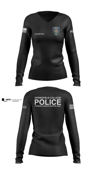 Womens Long Sleeve Vneck Shirt, Springfield College Police, Police, Teamtime, Team time, sublimation, custom sports apparel, team uniforms, spirit wear, spiritwear, sports uniforms, custom shirts, team store, custom team store, fundraiser sports, apparel fundraiser
