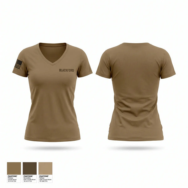 Womens Short Sleeve Vneck Shirt, BLACKFORD, Army, Teamtime, Team time, sublimation, custom sports apparel, team uniforms, spirit wear, spiritwear, sports uniforms, custom shirts, team store, custom team store, fundraiser sports, apparel fundraiser