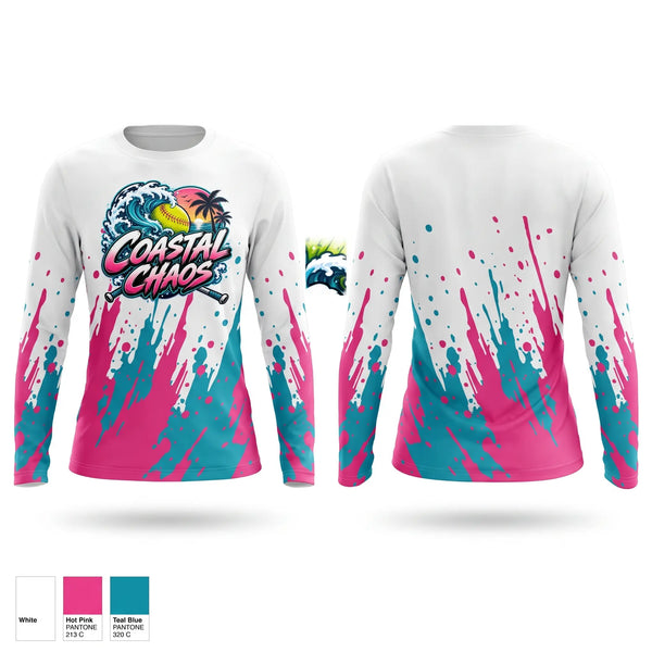 Long Sleeve Performance Shirt, Coastal Chaos, Softball, Teamtime, Team time, sublimation, custom sports apparel, team uniforms, spirit wear, spiritwear, sports uniforms, custom shirts, team store, custom team store, fundraiser sports, apparel fundraiser