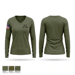 Womens Long Sleeve Vneck Shirt, Co C, 1st CEB, Marines, Teamtime, Team time, sublimation, custom sports apparel, team uniforms, spirit wear, spiritwear, sports uniforms, custom shirts, team store, custom team store, fundraiser sports, apparel fundraiser