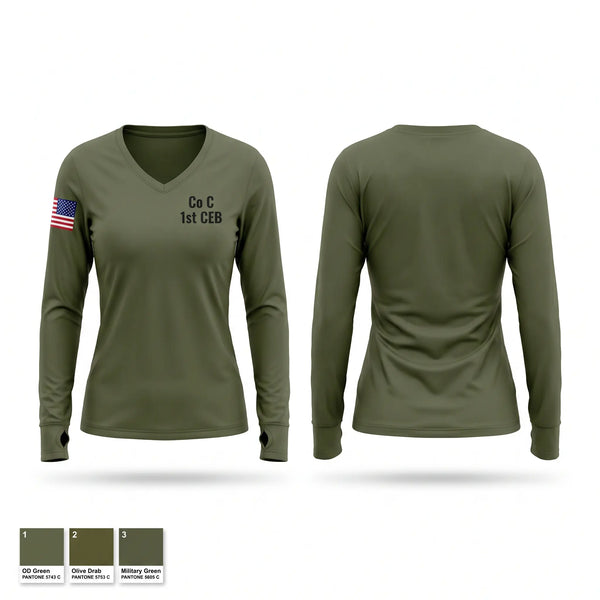 Womens Long Sleeve Vneck Shirt, Co C, 1st CEB, Marines, Teamtime, Team time, sublimation, custom sports apparel, team uniforms, spirit wear, spiritwear, sports uniforms, custom shirts, team store, custom team store, fundraiser sports, apparel fundraiser