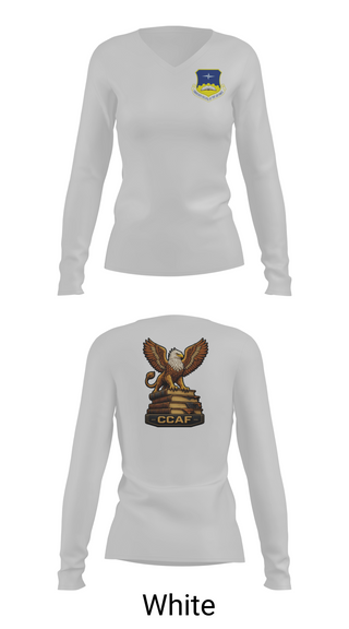 Womens Long Sleeve Vneck Shirt, CCAF, Air Force, Teamtime, Team time, sublimation, custom sports apparel, team uniforms, spirit wear, spiritwear, sports uniforms, custom shirts, team store, custom team store, fundraiser sports, apparel fundraiser