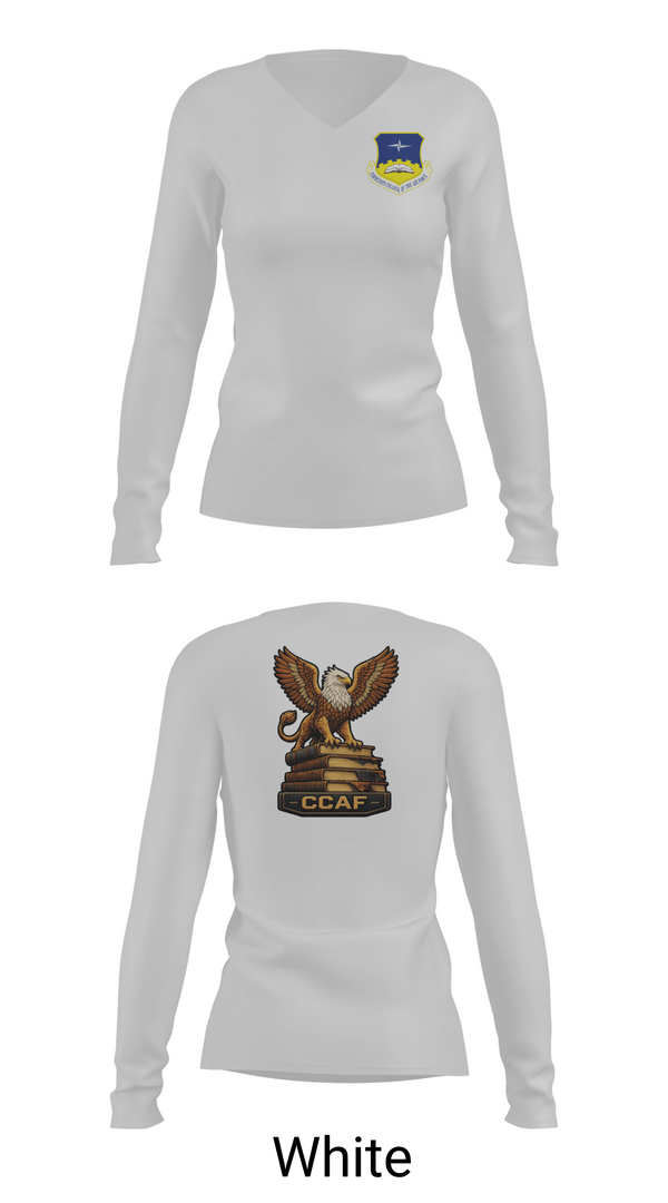 Womens Long Sleeve Vneck Shirt, CCAF, Air Force, Teamtime, Team time, sublimation, custom sports apparel, team uniforms, spirit wear, spiritwear, sports uniforms, custom shirts, team store, custom team store, fundraiser sports, apparel fundraiser