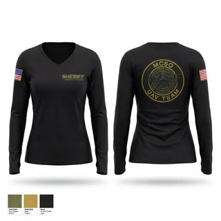 Womens Long Sleeve Vneck Shirt, MCSO UAV Team, Police, Teamtime, Team time, sublimation, custom sports apparel, team uniforms, spirit wear, spiritwear, sports uniforms, custom shirts, team store, custom team store, fundraiser sports, apparel fundraiser