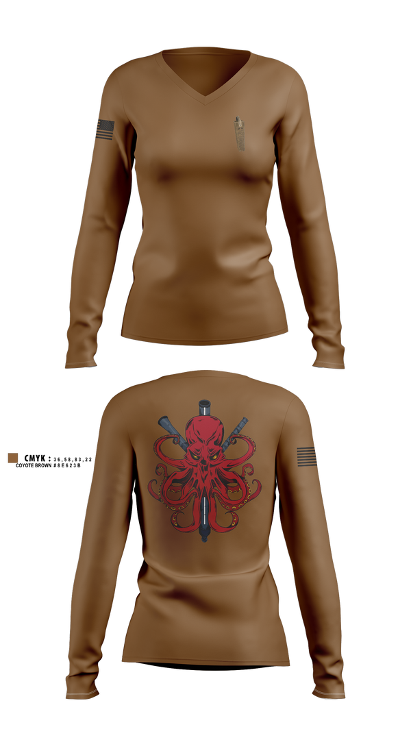 Womens Long Sleeve Vneck Shirt, Kraken, Army, Teamtime, Team time, sublimation, custom sports apparel, team uniforms, spirit wear, spiritwear, sports uniforms, custom shirts, team store, custom team store, fundraiser sports, apparel fundraiser
