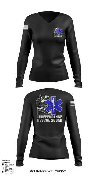 Womens Long Sleeve Vneck Shirt, Independence Rescue Squad, EMS/EMT, Teamtime, Team time, sublimation, custom sports apparel, team uniforms, spirit wear, spiritwear, sports uniforms, custom shirts, team store, custom team store, fundraiser sports, apparel fundraiser