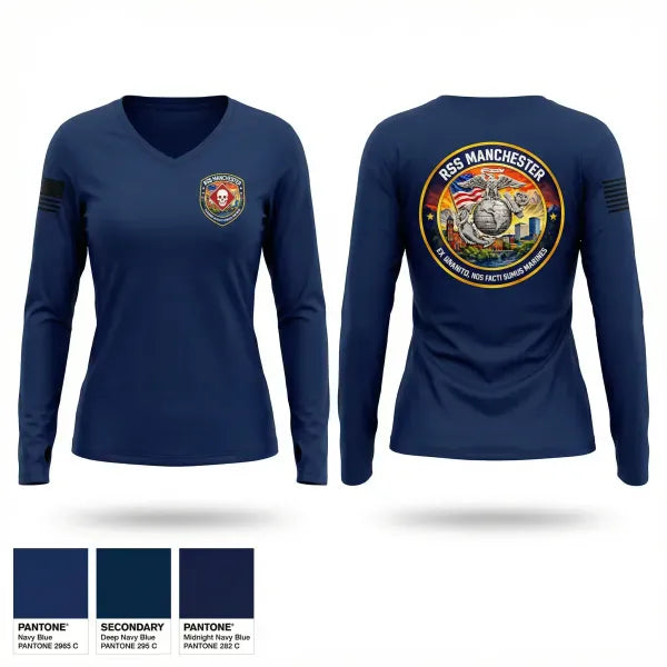 Womens Long Sleeve Vneck Shirt, RSS Manchester, Marines, Teamtime, Team time, sublimation, custom sports apparel, team uniforms, spirit wear, spiritwear, sports uniforms, custom shirts, team store, custom team store, fundraiser sports, apparel fundraiser