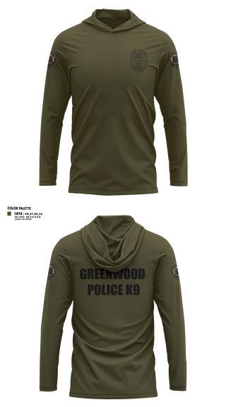 Long Sleeve Performance Shirt with hood, GWD PD K9, Police, Teamtime, Team time, sublimation, custom sports apparel, team uniforms, spirit wear, spiritwear, sports uniforms, custom shirts, team store, custom team store, fundraiser sports, apparel fundraiser