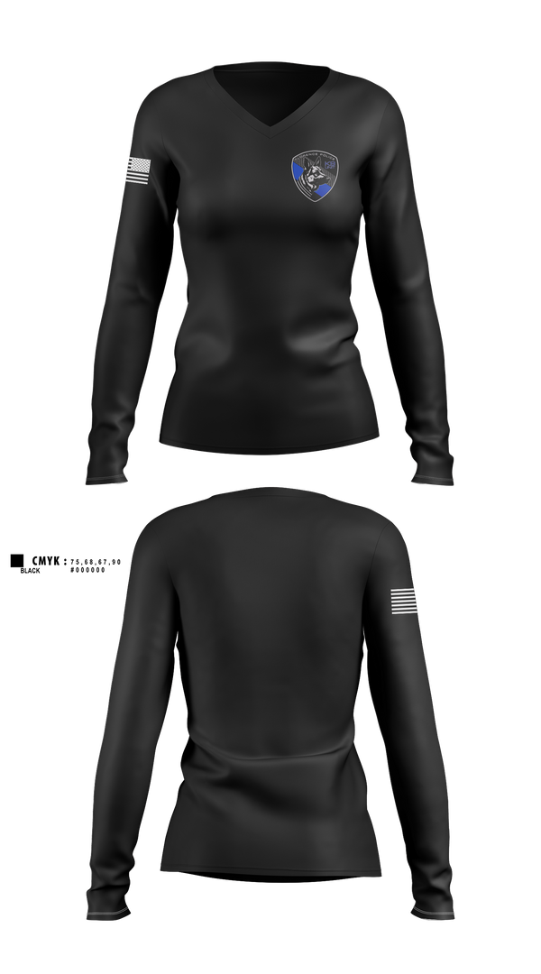 Womens Long Sleeve Vneck Shirt, Florence PD K9- Unit, Police, Teamtime, Team time, sublimation, custom sports apparel, team uniforms, spirit wear, spiritwear, sports uniforms, custom shirts, team store, custom team store, fundraiser sports, apparel fundraiser