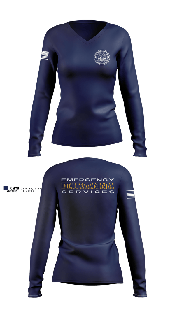 Womens Long Sleeve Vneck Shirt, Fluvanna county emergency services, EMS/EMT, Teamtime, Team time, sublimation, custom sports apparel, team uniforms, spirit wear, spiritwear, sports uniforms, custom shirts, team store, custom team store, fundraiser sports, apparel fundraiser