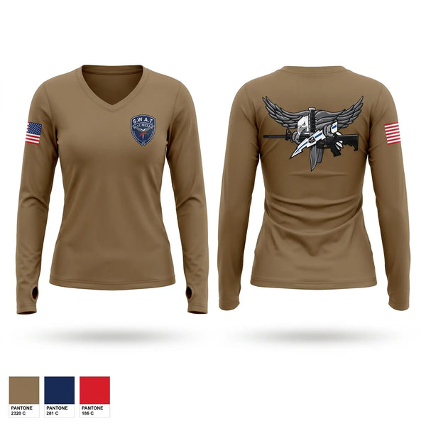 Womens Long Sleeve Vneck Shirt, Maumelle SWAT 3, Police, Teamtime, Team time, sublimation, custom sports apparel, team uniforms, spirit wear, spiritwear, sports uniforms, custom shirts, team store, custom team store, fundraiser sports, apparel fundraiser