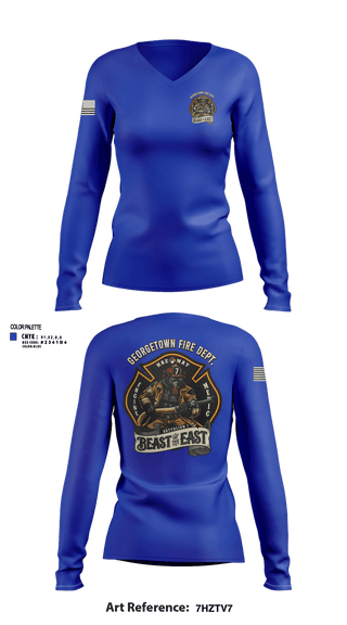 Womens Long Sleeve Vneck Shirt, Georgetown Fire Station 7, Fire Department, Teamtime, Team time, sublimation, custom sports apparel, team uniforms, spirit wear, spiritwear, sports uniforms, custom shirts, team store, custom team store, fundraiser sports, apparel fundraiser