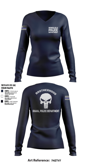 Womens Long Sleeve Vneck Shirt, Honolulu Police Department, Police, Teamtime, Team time, sublimation, custom sports apparel, team uniforms, spirit wear, spiritwear, sports uniforms, custom shirts, team store, custom team store, fundraiser sports, apparel fundraiser