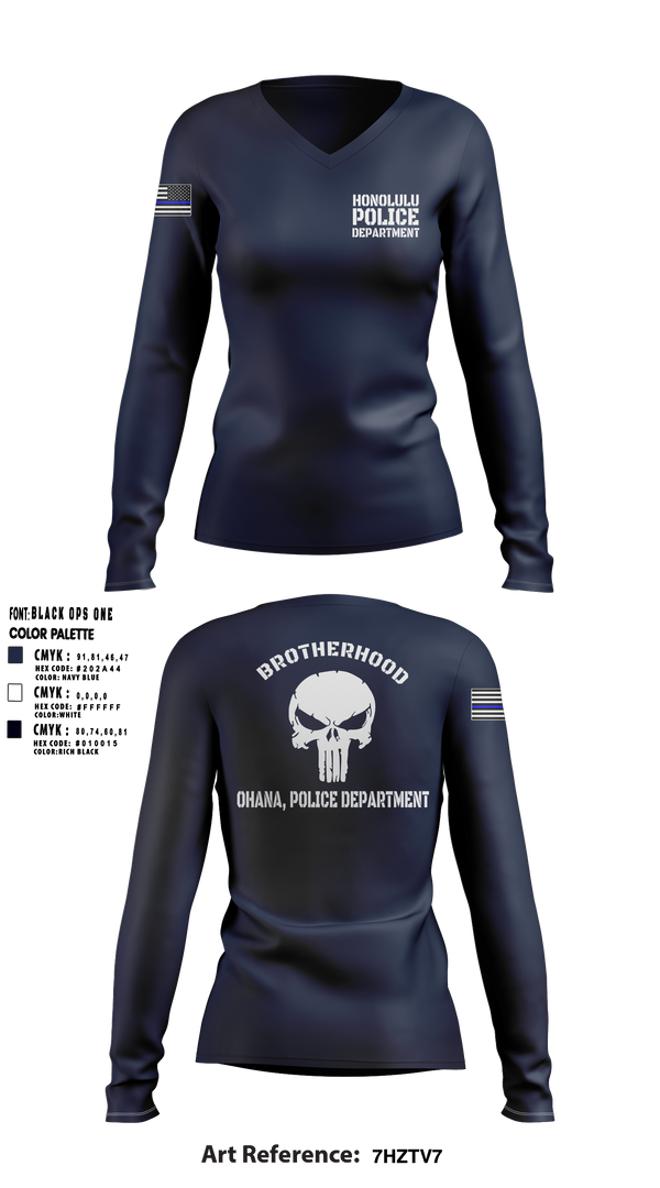 Womens Long Sleeve Vneck Shirt, Honolulu Police Department, Police, Teamtime, Team time, sublimation, custom sports apparel, team uniforms, spirit wear, spiritwear, sports uniforms, custom shirts, team store, custom team store, fundraiser sports, apparel fundraiser