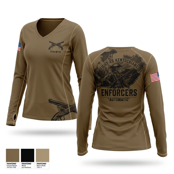 Womens Long Sleeve Vneck Shirt, 223rd MP Co, National Guard, Teamtime, Team time, sublimation, custom sports apparel, team uniforms, spirit wear, spiritwear, sports uniforms, custom shirts, team store, custom team store, fundraiser sports, apparel fundraiser