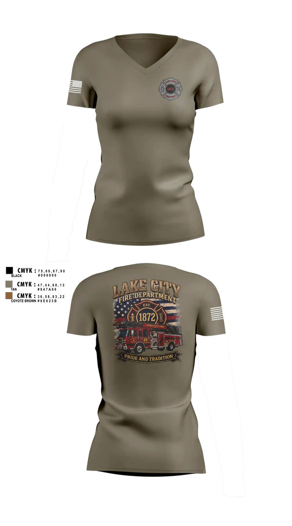 Womens Short Sleeve Vneck Shirt, Lake City Fire Department, Fire Department, Teamtime, Team time, sublimation, custom sports apparel, team uniforms, spirit wear, spiritwear, sports uniforms, custom shirts, team store, custom team store, fundraiser sports, apparel fundraiser