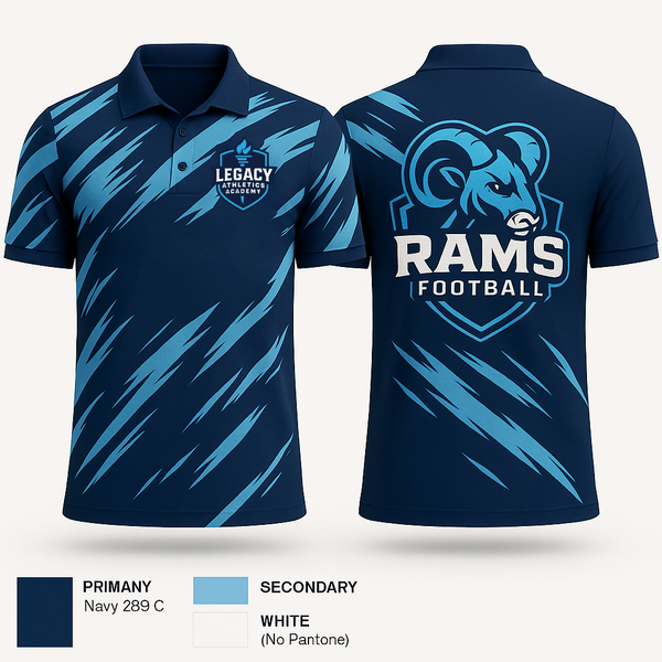 Short Sleeve Performance Polo, Rams Football, , Teamtime, Team time, sublimation, custom sports apparel, team uniforms, spirit wear, spiritwear, sports uniforms, custom shirts, team store, custom team store, fundraiser sports, apparel fundraiser