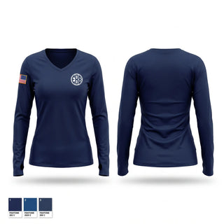 Womens Long Sleeve Vneck Shirt, Newport Fire Department, Fire Department, Teamtime, Team time, sublimation, custom sports apparel, team uniforms, spirit wear, spiritwear, sports uniforms, custom shirts, team store, custom team store, fundraiser sports, apparel fundraiser