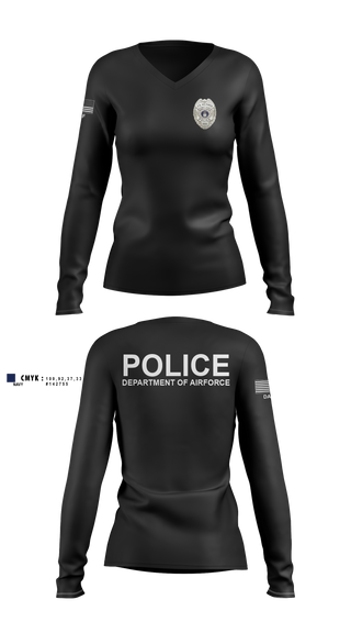 Womens Long Sleeve Vneck Shirt, DEPARTMENT OF AIRFORCE, Police, Teamtime, Team time, sublimation, custom sports apparel, team uniforms, spirit wear, spiritwear, sports uniforms, custom shirts, team store, custom team store, fundraiser sports, apparel fundraiser