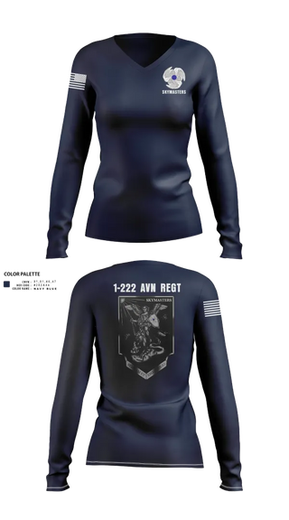 Womens Long Sleeve Vneck Shirt, 1-222 Aviaition Regiment, Army, Teamtime, Team time, sublimation, custom sports apparel, team uniforms, spirit wear, spiritwear, sports uniforms, custom shirts, team store, custom team store, fundraiser sports, apparel fundraiser