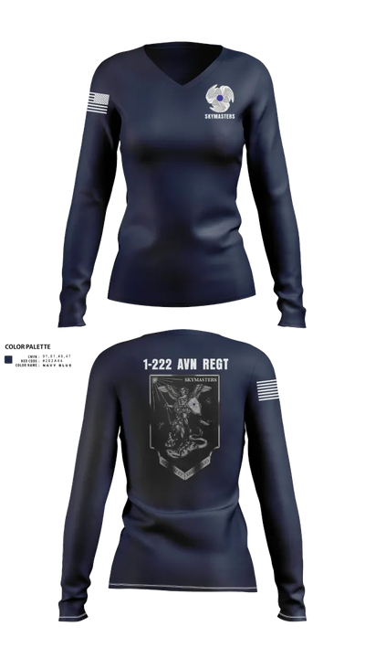 1-222 Aviaition Regiment 73134658 Women's Long Sleeve V-neck Shirt - 23
