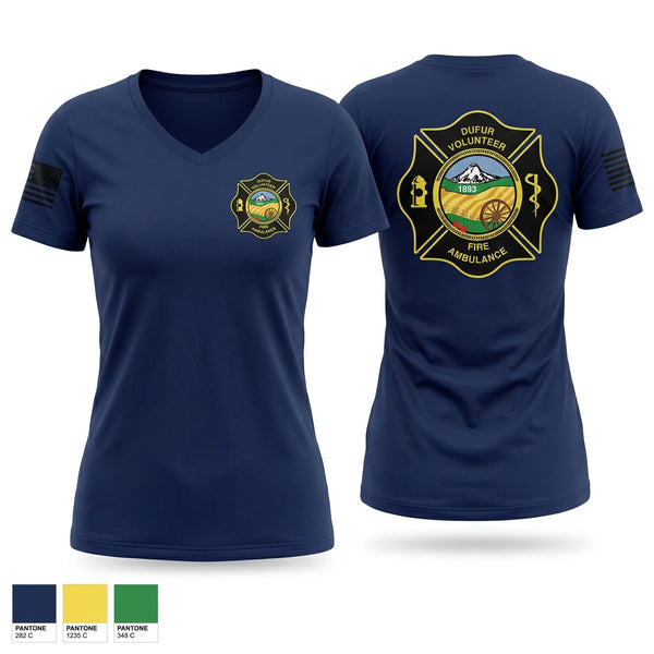 Womens Short Sleeve Vneck Shirt, Dufur Volunteer Fire and Ambulance, Fire Department, Teamtime, Team time, sublimation, custom sports apparel, team uniforms, spirit wear, spiritwear, sports uniforms, custom shirts, team store, custom team store, fundraiser sports, apparel fundraiser