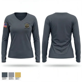 Womens Long Sleeve Vneck Shirt, Kachemak Rapid Care Ambulance, EMS/EMT, Teamtime, Team time, sublimation, custom sports apparel, team uniforms, spirit wear, spiritwear, sports uniforms, custom shirts, team store, custom team store, fundraiser sports, apparel fundraiser